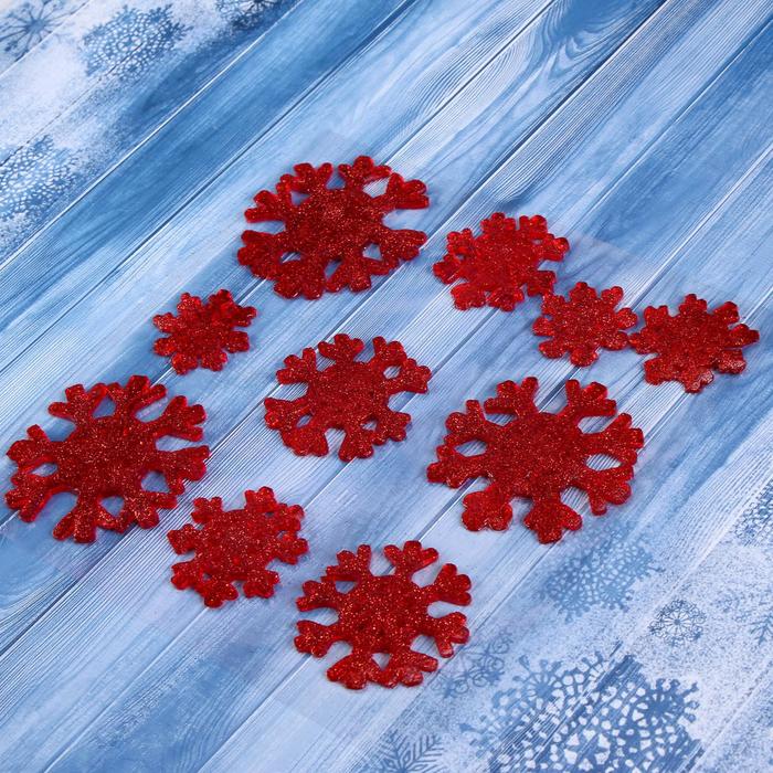 Наклейка на стекло "Красные снежинки" 18,5*18,5 см, набор 10 шт