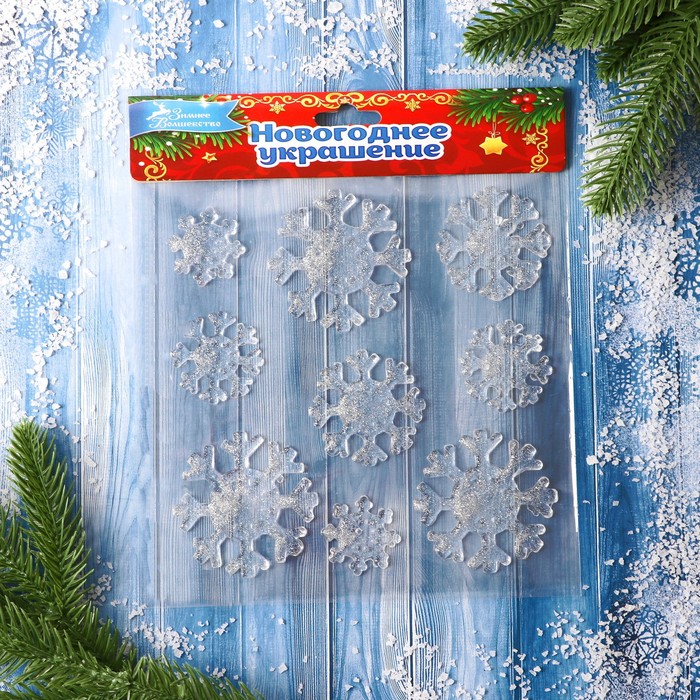 фото Наклейка на стекло "серебристая снежинка" (набор 9 шт) 18,5х18,5 см зимнее волшебство