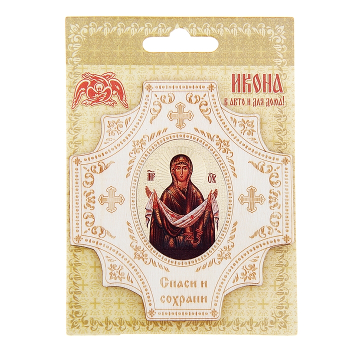 Крестообразная икона в авто "Богородица" на клеящейся основе