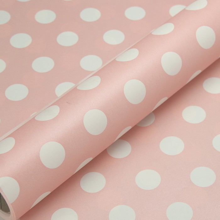 Бумага упаковочная перламутровая "Горошек", розовый, 0,53 х 10 м