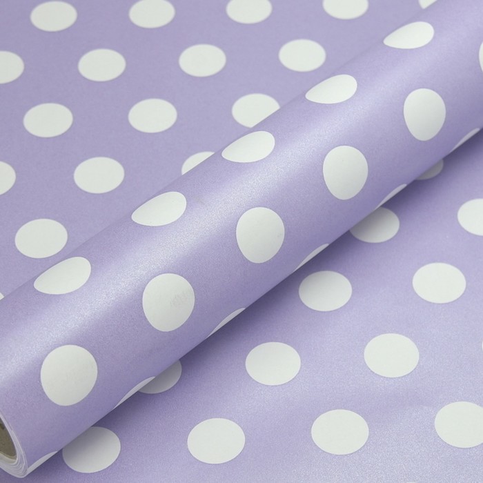 Бумага упаковочная перламутровая "Горошек", фиолетовый, 0,53 х 10 м