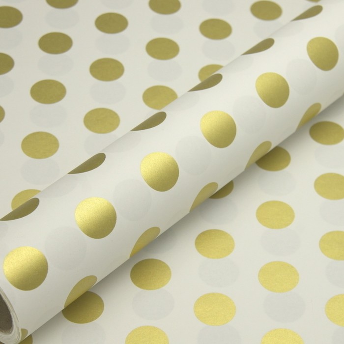 Бумага упаковочная перламутровая "Золотой горошек", 0,53 х 10 м