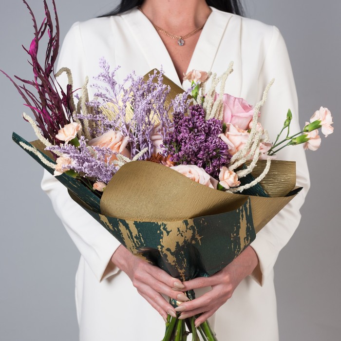 Фактурная бумага "Галактика" двусторонняя, золотая на зеленом, 0,5 х 5 м