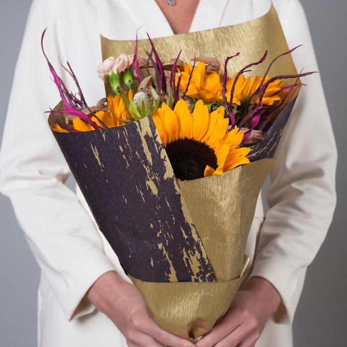 Фактурная бумага "Галактика" двусторонняя, золотая на фиолетовом, 0,5 х 5 м