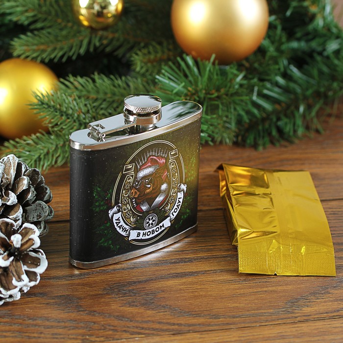 Подарочный набор "Удачи в Новом году", фляжка 150 мл, черный чай 25 г