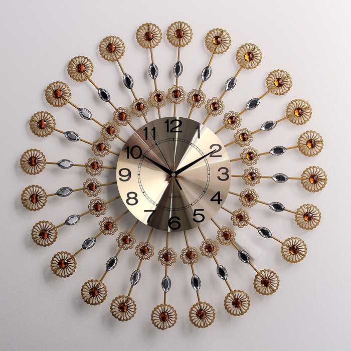 Часы настенные, серия Ажур «Песочные ромашки», янтарные кристаллы, d=58 см