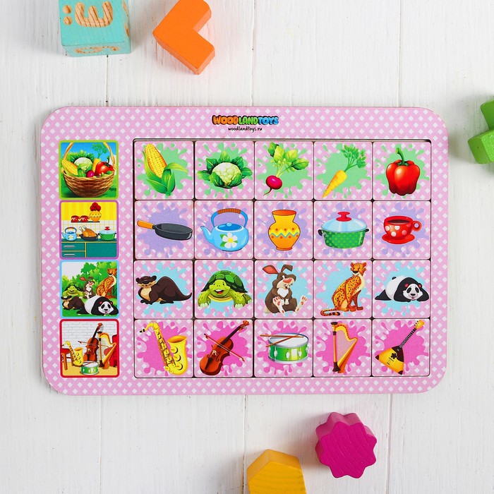 Игра настольная "Ассоциации: животные, музыкальные инструменты, овощи"