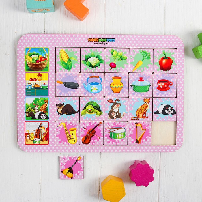 Игра настольная "Ассоциации: животные, музыкальные инструменты, овощи"
