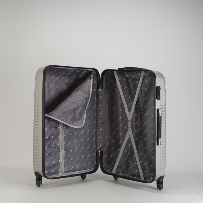 Чемодан большой "Ракушка" 28", отдел на молнии, кодовый замок, 4 колеса, цвет серебристый