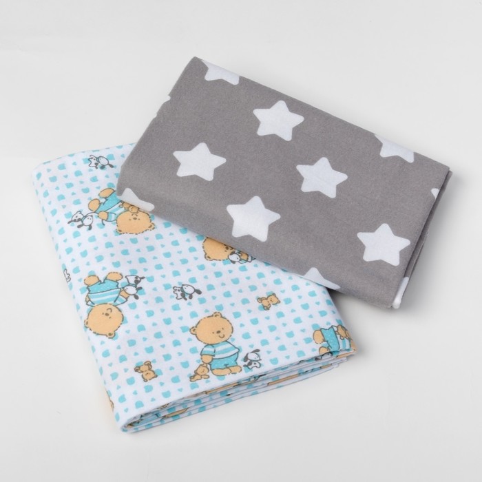 Набор пеленок "Крошка Я" Мишки 75х120 см - 2 шт., фланель, 160 г/м², 100% хлопок