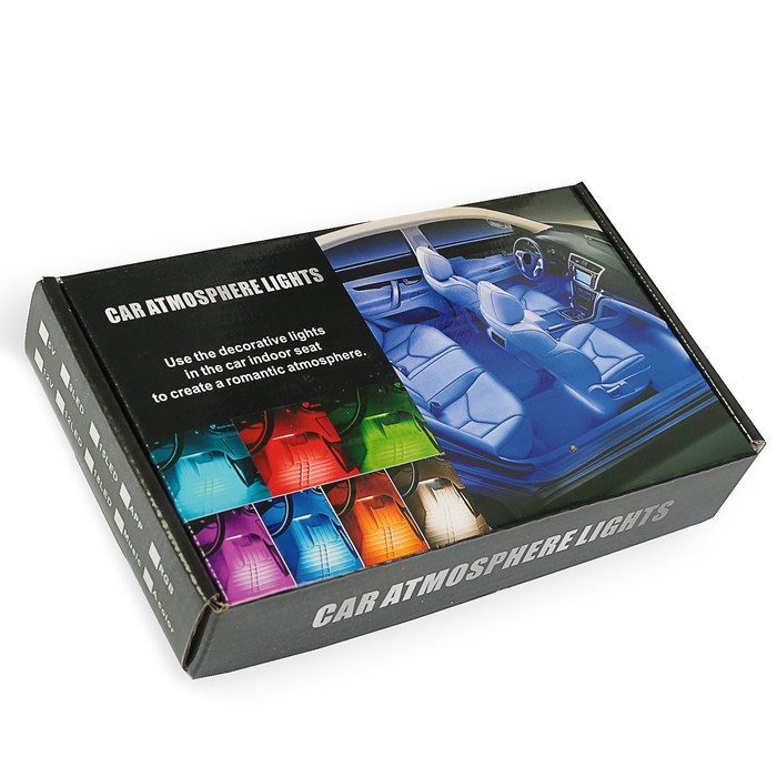 Подсветка салона 12 LED-5050, гибкие линейки 22 см, с пультом, реагирует на звук, RGB, 4 шт. 35488