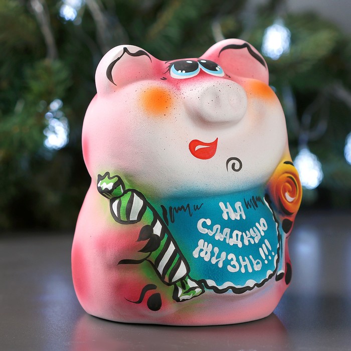 Копилка "Свинка с конфетами" средняя, 22х17см