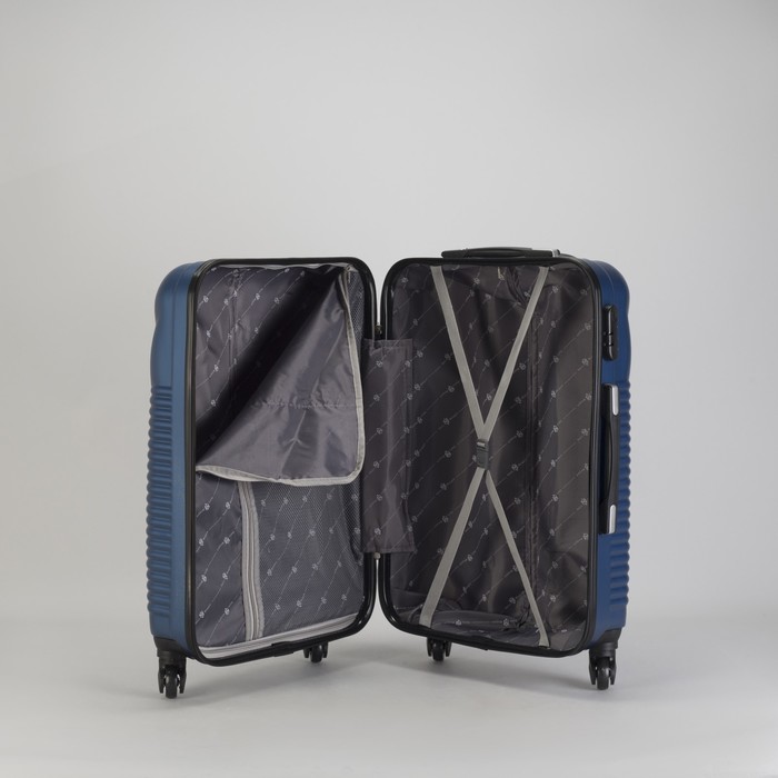 Чемодан средний "Ракушка" 24", отдел на молнии, кодовый замок, 4 колеса, цвет тёмно-синий