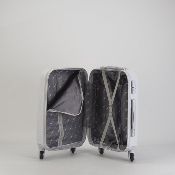 Чемодан малый "Ракушка" 20", отдел на молнии, кодовый замок, 4 колеса, цвет светло-серый