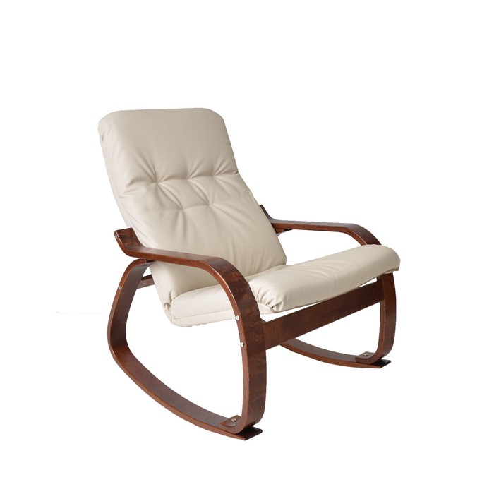 Кресло-качалка Сайма экокожа Бежевый/каркас вишня