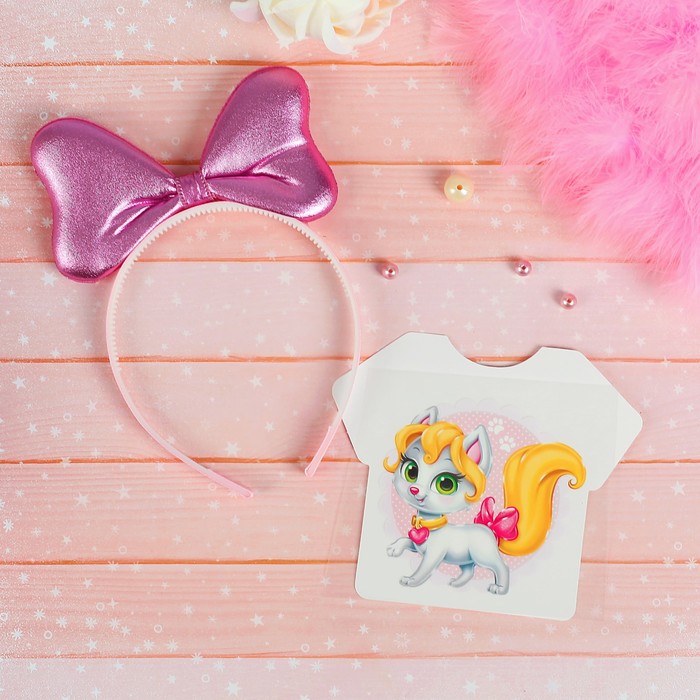 Аксессуары карнавальные для девочки "Кошечка Леся", набор: ободок-бантик, термонаклейка