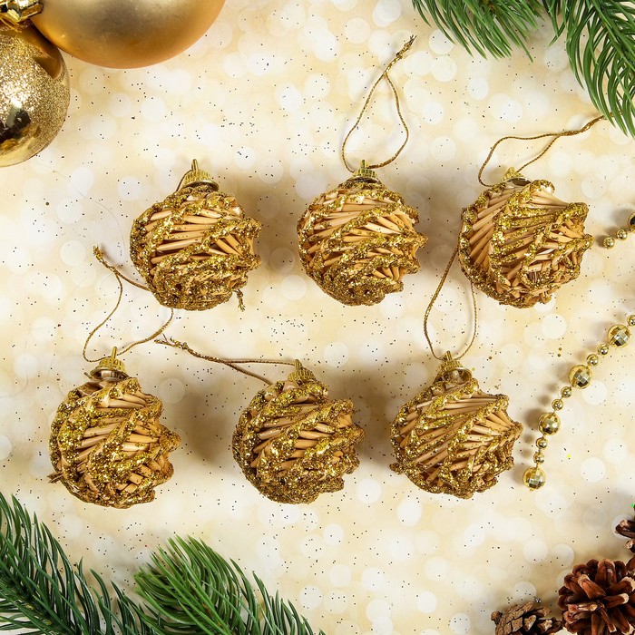 Эко-декор "Шишки", золотое напыление , 6 шт. в наборе