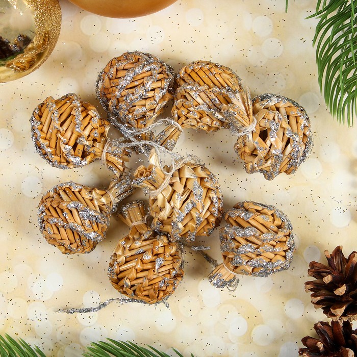 Эко-декор "Шишки", серебряное напыление, 8 шт. в наборе