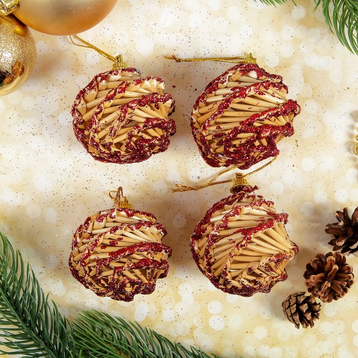 Эко-декор "Шишки", макси, бордо, 4 шт. в наборе