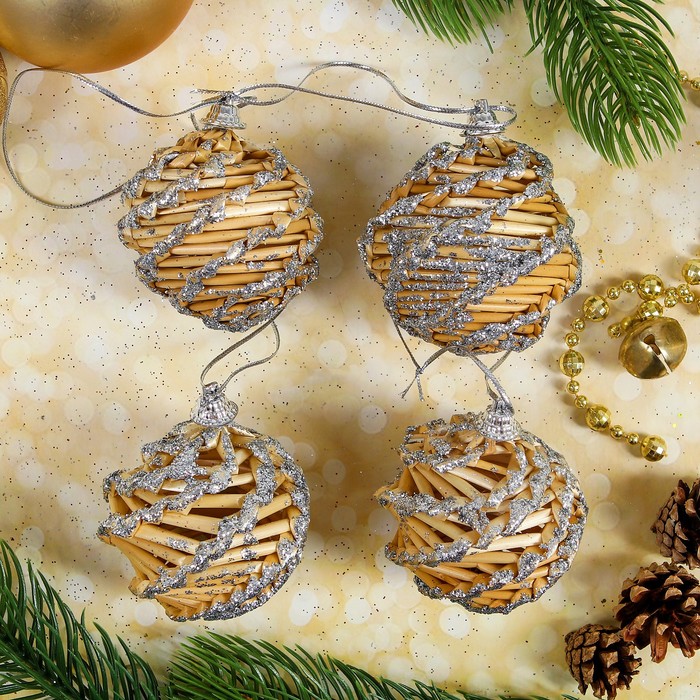 Эко-декор "Шишки", макси, серебро, 4 шт. в наборе