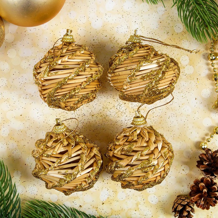 Эко-декор "Шишки", макси, золото, 4 шт. в наборе