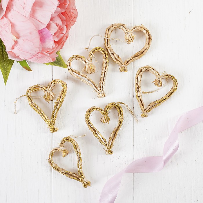 Эко-декор "Сердечки", золото, 6 шт. в наборе
