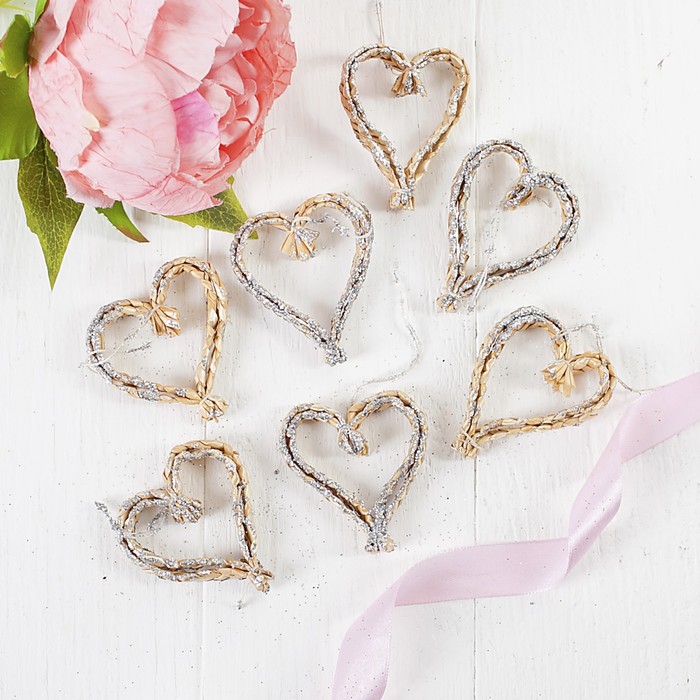 Эко-декор "Сердечки", серебро, 6 шт. в наборе