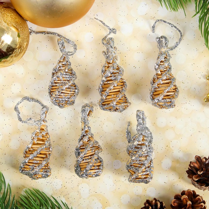 Эко-декор "Сосульки", серебро, 6 шт. в наборе