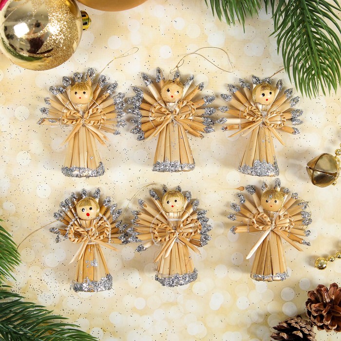 Эко-декор "Ангелочки", серебро, 6 шт. в наборе