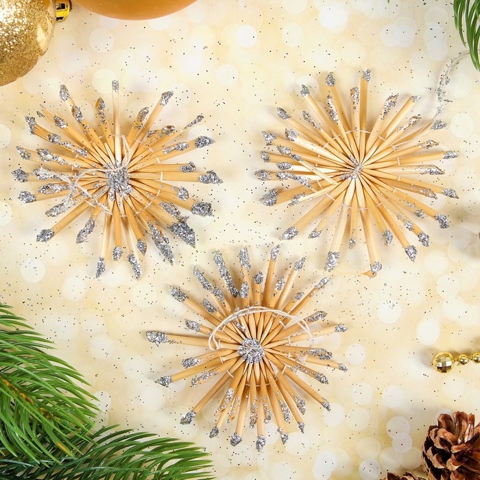 Эко-декор "Воздушные снежинки", серебро, 3 шт. в наборе