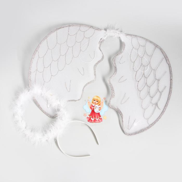 Аксессуары карнавальные для девочек "Ангелочек", набор: крылья, ободок-нимб, термонаклейка