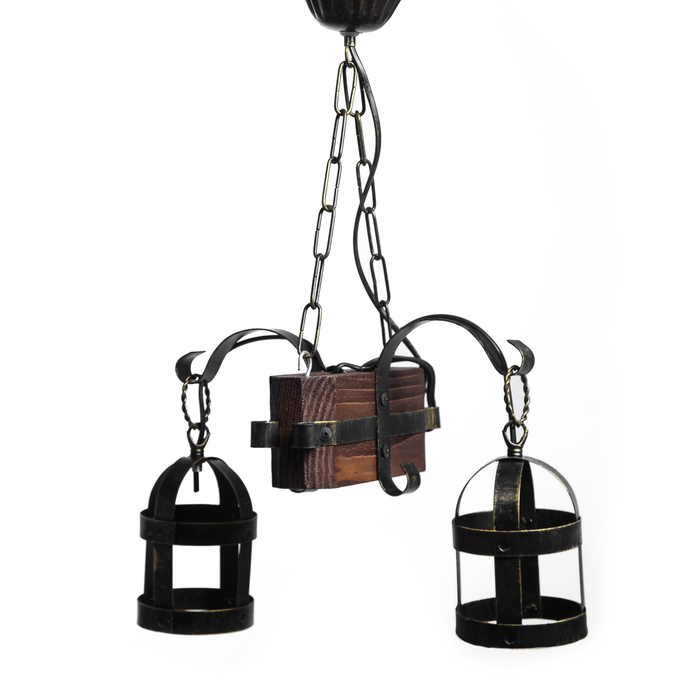 Люстра деревянная "Замок", 2 плафона