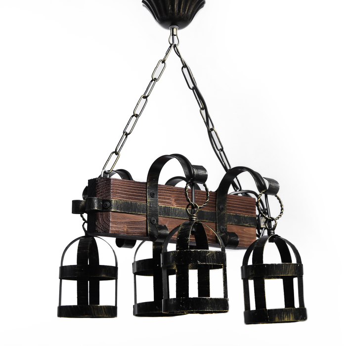 Люстра деревянная "Замок", 4 плафона