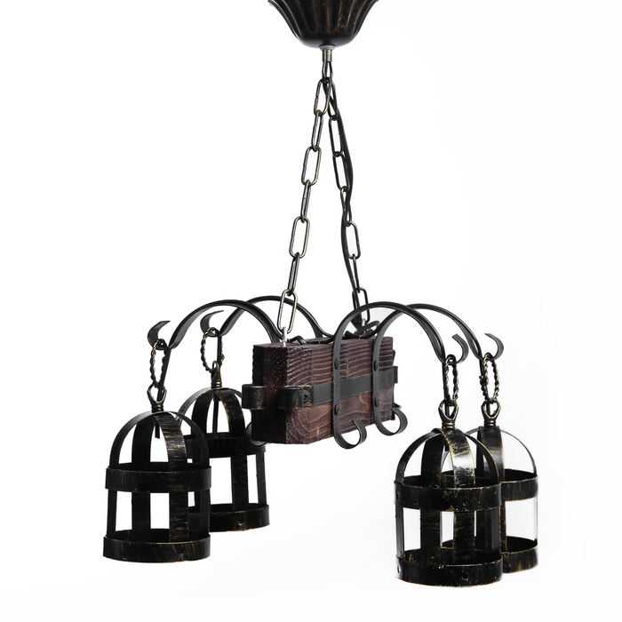 Люстра деревянная "Замок", 4 плафона