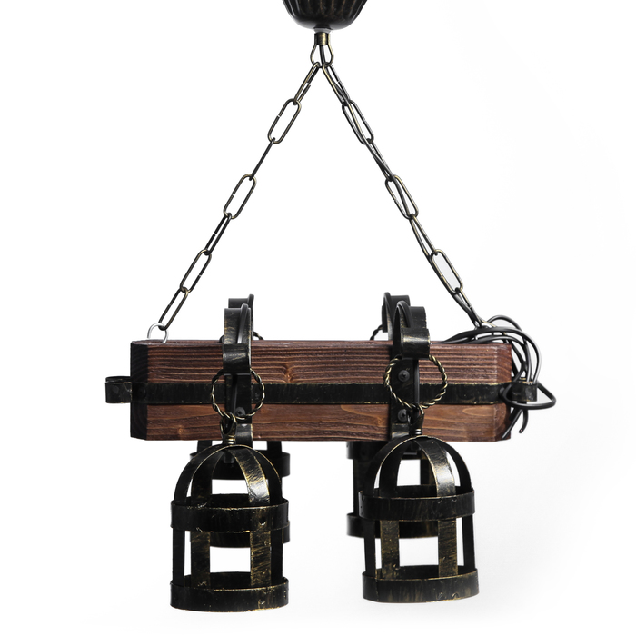 Люстра деревянная "Замок", 4 плафона