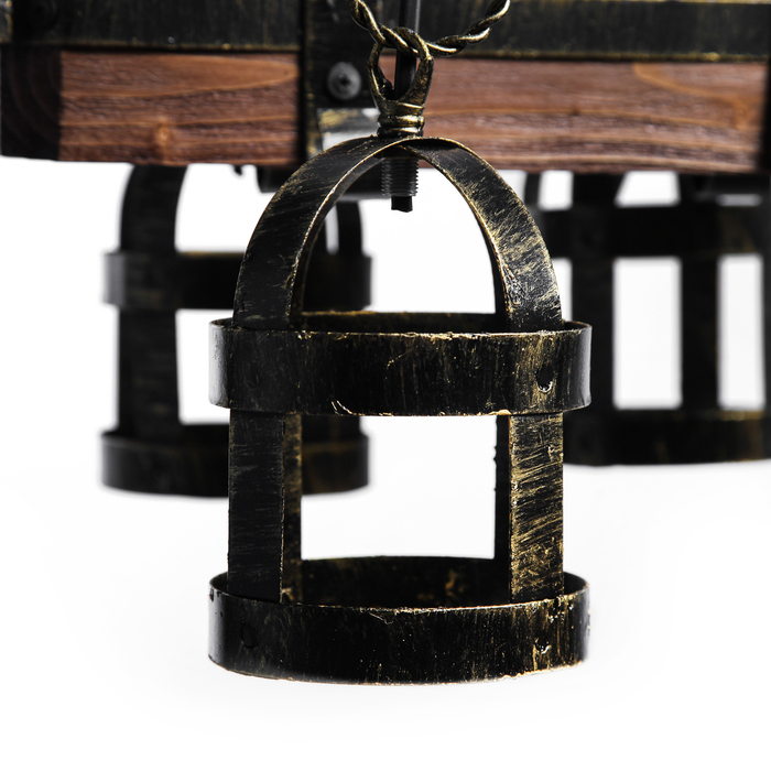 Люстра деревянная "Замок", 4 плафона