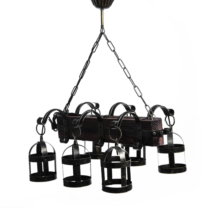 Люстра деревянная "Замок", 6 плафонов