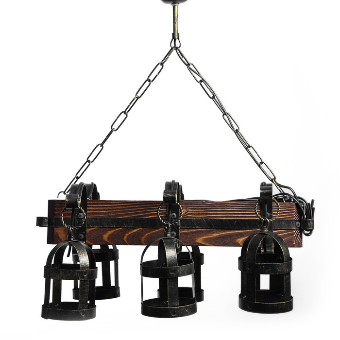 Люстра деревянная "Замок", 6 плафонов