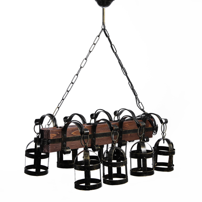 Люстра деревянная "Замок", 8 плафонов