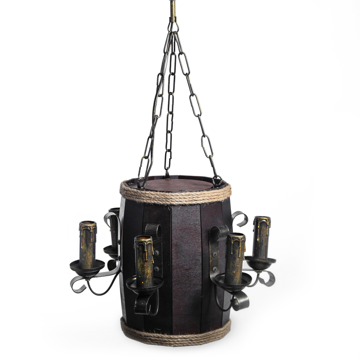 Люстра деревянная "Бочонок", вертикальная, 6 плафонов