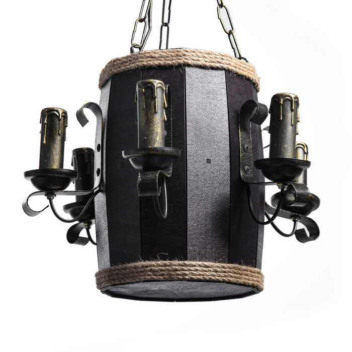 Люстра деревянная "Бочонок", вертикальная, 6 плафонов