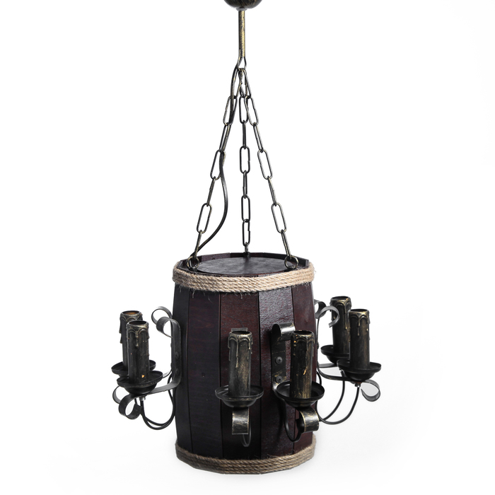 Люстра деревянная "Бочонок", вертикальная, 8 плафонов