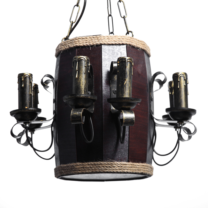 Люстра деревянная "Бочонок", вертикальная, 8 плафонов