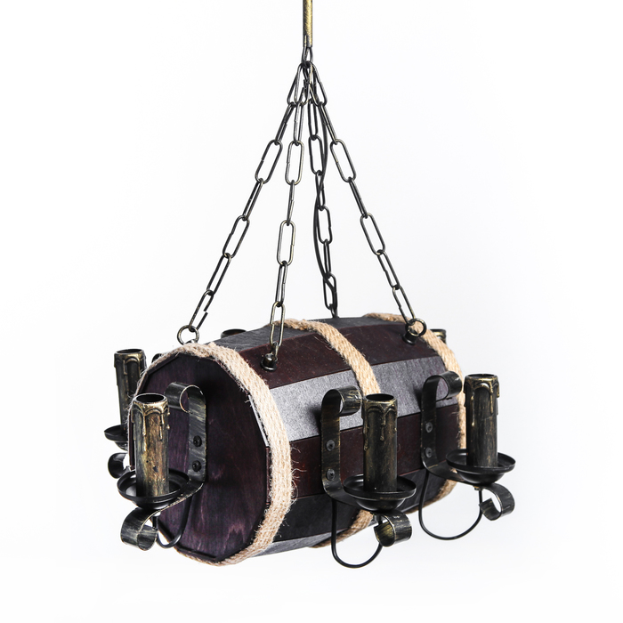 Люстра деревянная "Бочонок", горизонтальная, 6 плафона