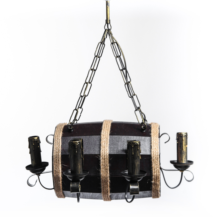 Люстра деревянная "Бочонок", горизонтальная, 6 плафона