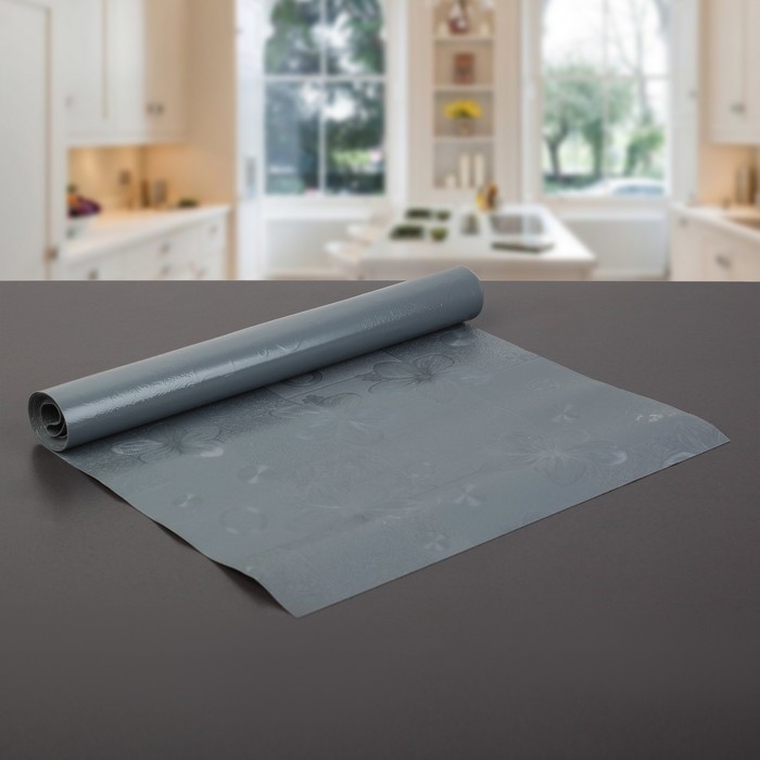 Коврик противоскользящий "Лютики" 30х150 см, цвет серый