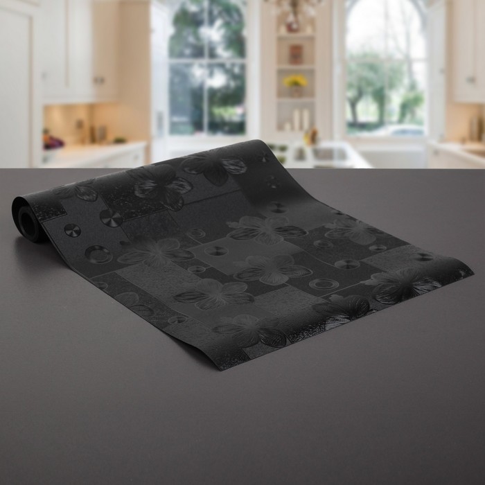 Коврик противоскользящий "Лютики" 30х150 см, цвет чёрный