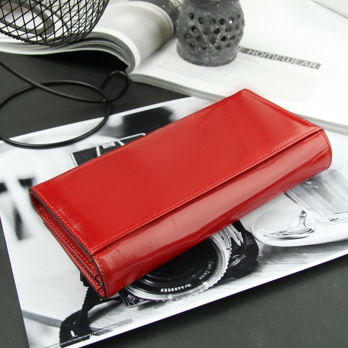 Кошелёк женский, 2 отдела рамка, 3 отдела, для карт на клапане, цвет красный