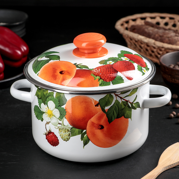 Кастрюля цилиндрическая 3 л  белая "Персик"