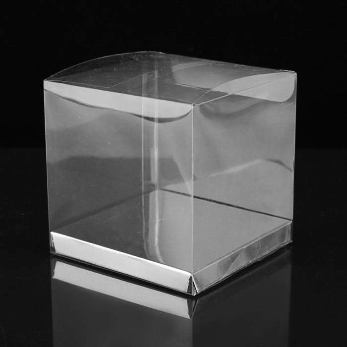 Коробка квадратная пластиковая 9 х 9 х 9 см, серебро